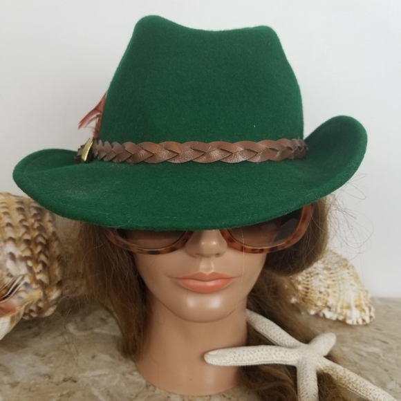 TALLY HO Vintage Wool Fedora Hat Hunter Green Octoberfest - Picture 2 of 12
